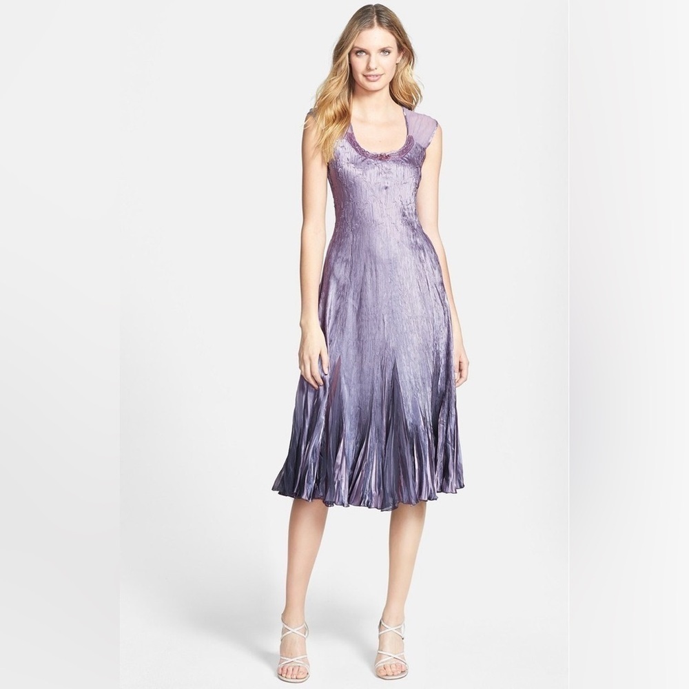 Komarov Fairycore Beaded Luxury Sleeveless Satin Midi Dress in Purple Size Small